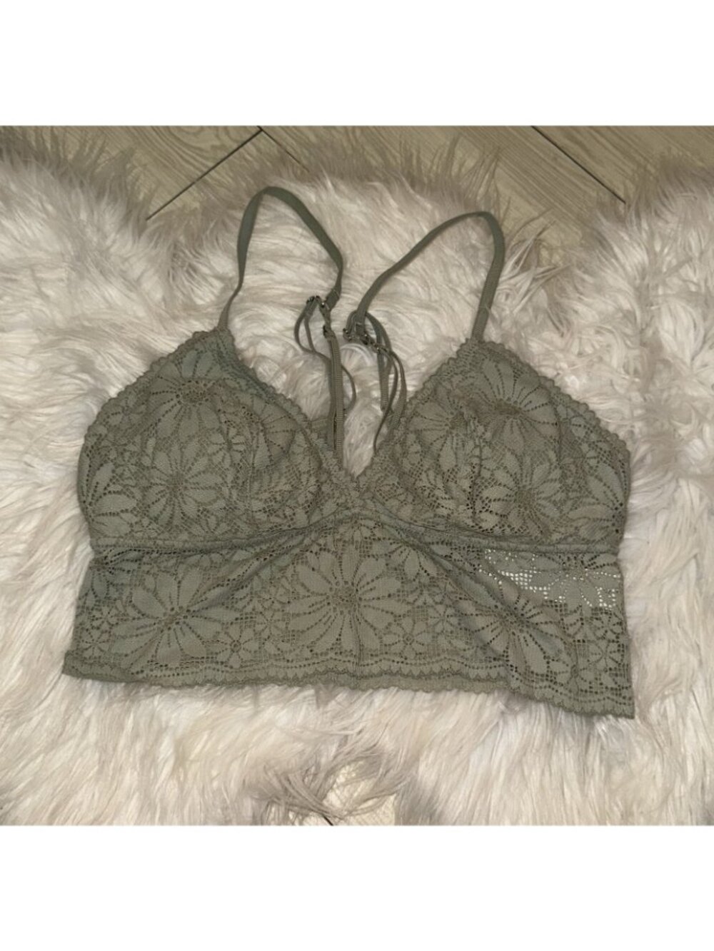 Aerie Floral Lace Longline Bralette Bra Lightly Lined WF Womens M Medium Green - Picture 2 of 5